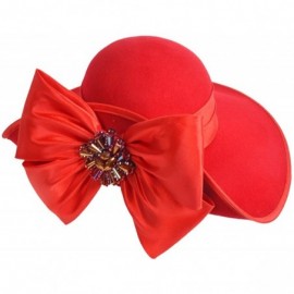 Fedoras Ladies 100% Wool Felt Feather Cocktail British Formal Party Hat - Bow-red - CU12N09Y892 $58.52