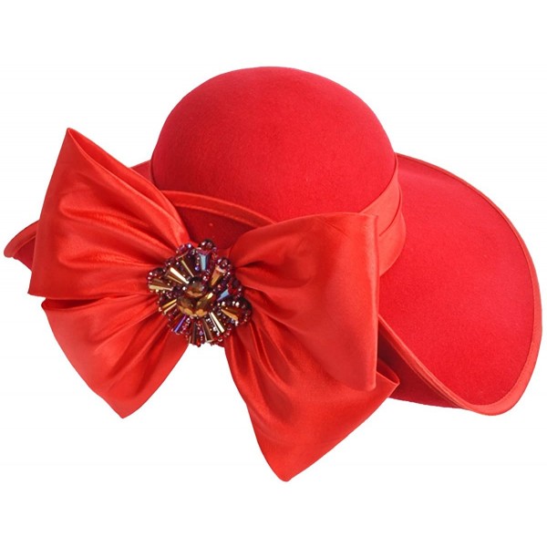 Fedoras Ladies 100% Wool Felt Feather Cocktail British Formal Party Hat - Bow-red - CU12N09Y892 $40.08