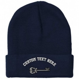 Skullies & Beanies Custom Beanie for Men & Women Skeleton Key Locksmith Embroidery Skull Cap Hat - Navy - CR18ZS3MKEZ $21.51