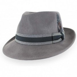 Fedoras Belfry Gangster 100% Wool Stain Resistant Crushable Dress Fedora in Black Grey Navy Brown Pecan - Grey/Stripe - C218S...