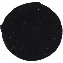 Berets Chic Parisian Style Soft Lightweight Crochet Cutout Knit Beret Beanie Hat - CC18EOQ8HZW $15.06