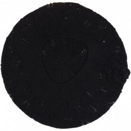Berets Chic Parisian Style Soft Lightweight Crochet Cutout Knit Beret Beanie Hat - CC18EOQ8HZW $15.06