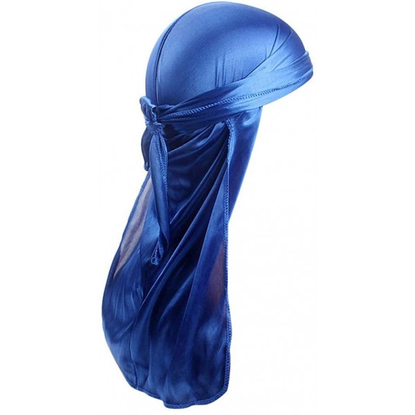 Skullies & Beanies Silk Durags for Men Waves-Long Tail Cool Doorags Scarf Chemo Wave Caps - Blue - CB18EL09L6W $15.51