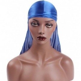 Skullies & Beanies Silk Durags for Men Waves-Long Tail Cool Doorags Scarf Chemo Wave Caps - Blue - CB18EL09L6W $15.51