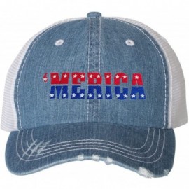 Baseball Caps Adult Merica USA Pride America Embroidered Distressed Trucker Cap - Blue Denim/ White - CM18DKSYA8R $20.74