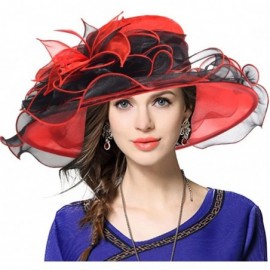 Sun Hats Women Church Derby Hats Tea Party Bridal Dress Wedding Hat - Red/Black - CR17YKOSCX5 $47.45