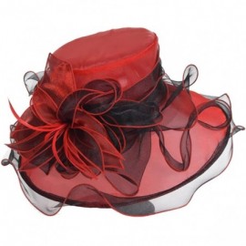 Sun Hats Women Church Derby Hats Tea Party Bridal Dress Wedding Hat - Red/Black - CR17YKOSCX5 $31.22