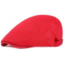 Newsboy Caps Newsboy Flat Scally Cap Retro Style Adjustable Cotton Linen Mesh Peaked Scally Newsboy Hat for Men Women - Red -...