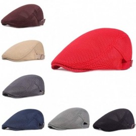 Newsboy Caps Newsboy Flat Scally Cap Retro Style Adjustable Cotton Linen Mesh Peaked Scally Newsboy Hat for Men Women - Red -...