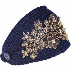Cold Weather Headbands Winter Headband with Flower Accent - Navy - CR12MYN2Y4S $12.41