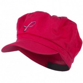Newsboy Caps Hot Pink Ribbon Breast Cancer Embroidered Newsboy Cap - Fuchsia - CK11MJ47IHP $24.26