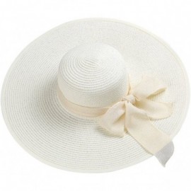 Sun Hats Women Big Bowknot Straw Hat Floppy Foldable Roll Up Beach Cap Sun Hat - White - C318D2XQZDL $10.48