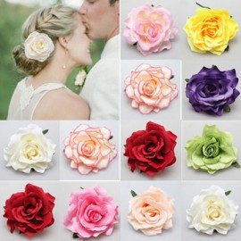Headbands Women Sweet Big Rose Blossom Flower Wedding Bridal Hair Clip Hairpin Brooch Pin - Champagne - CX187EZNG73 $9.66