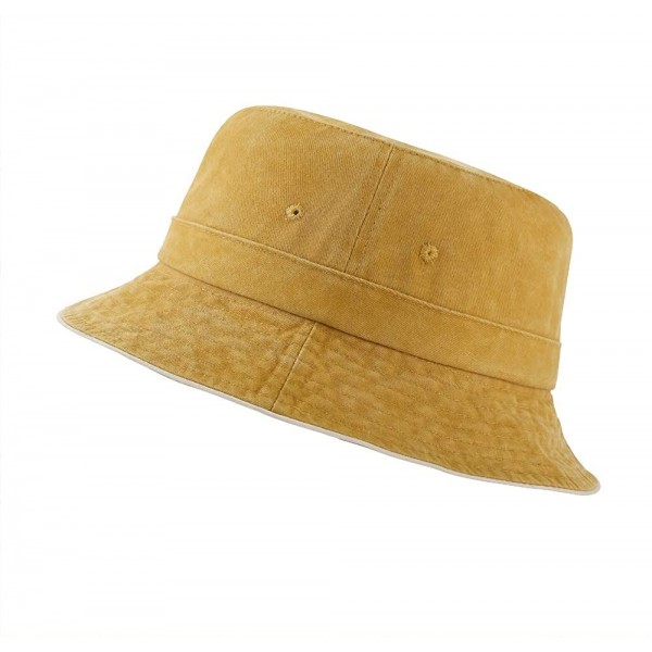 Bucket Hats Bucket Hats Beach Sun Hat Outdoor Washed Cotton Hat 100% Cotton for Women - Yellow - CS198O0DDZI $10.15