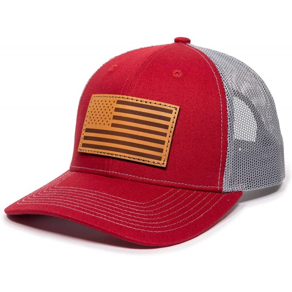 American Flag USA Genuine Leather Patch Mesh Back Trucker Hat ...