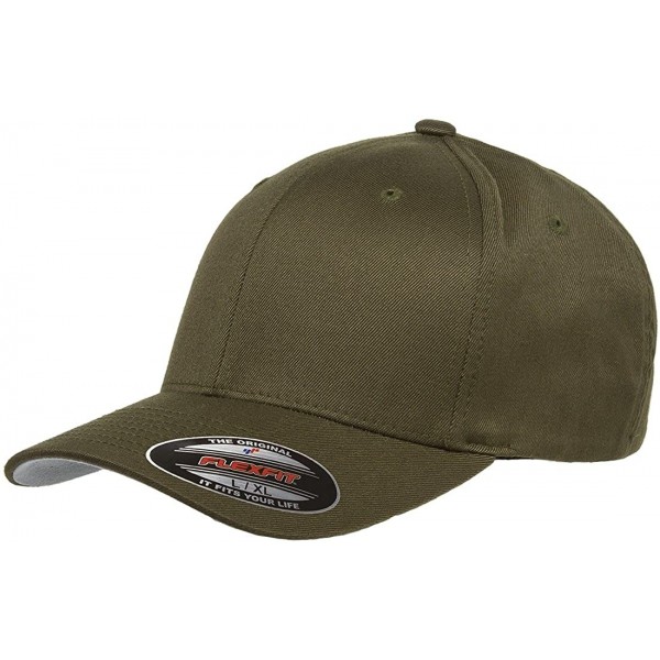 Baseball Caps Original Flexfit Wooly Cotton Twill Cap 6277- Stretch Fit Baseball Cap w/Hat Liner - Olive - CC1803KTQS0 $12.47