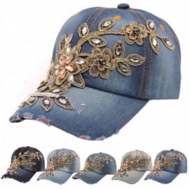 Baseball Caps Adjustable Jeans Hat- New Vogue Women Diamond Flower Baseball Cap Summer Style Lady Jeans Hats (A) - A - C1180U...