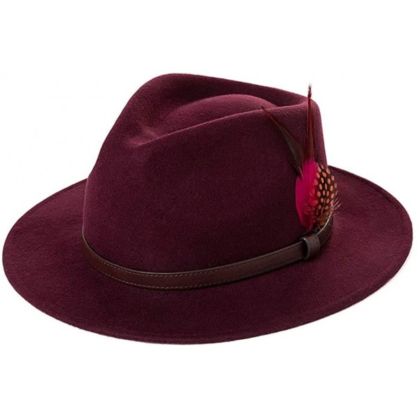 Fedoras 1920s 100% Wool Felt Homburg Gangster Fedora Manhattan Derby Hat Unisex 55-60CM - 00780_red - CU18Z6ZY8DL $23.62