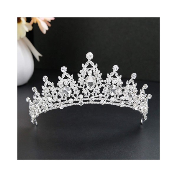 Headbands Handmade Rhinestone Bridal Crown Silver Crystal Diadem for Bride Headbands-White - White - CF18WU7Q0UA $28.25