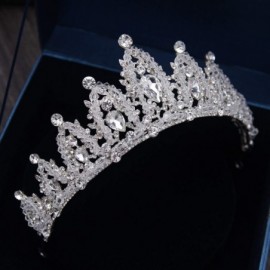 Headbands Handmade Rhinestone Bridal Crown Silver Crystal Diadem for Bride Headbands-White - White - CF18WU7Q0UA $28.25