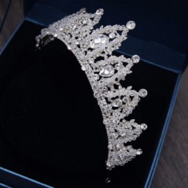 Headbands Handmade Rhinestone Bridal Crown Silver Crystal Diadem for Bride Headbands-White - White - CF18WU7Q0UA $28.25