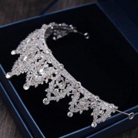 Headbands Handmade Rhinestone Bridal Crown Silver Crystal Diadem for Bride Headbands-White - White - CF18WU7Q0UA $28.25