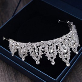 Headbands Handmade Rhinestone Bridal Crown Silver Crystal Diadem for Bride Headbands-White - White - CF18WU7Q0UA $28.25