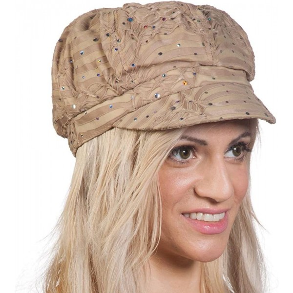 Newsboy Caps Glitter Sequin Trim Newsboy Hat - Beige - CA11TN475PT $10.74