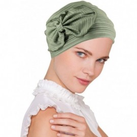 Skullies & Beanies Chemo Winter Hat Soft Ribbed Flower Bow Cloche Beanie Cancer Cap Turban - 12- Ribbed Sage Green - CO18E4HI...