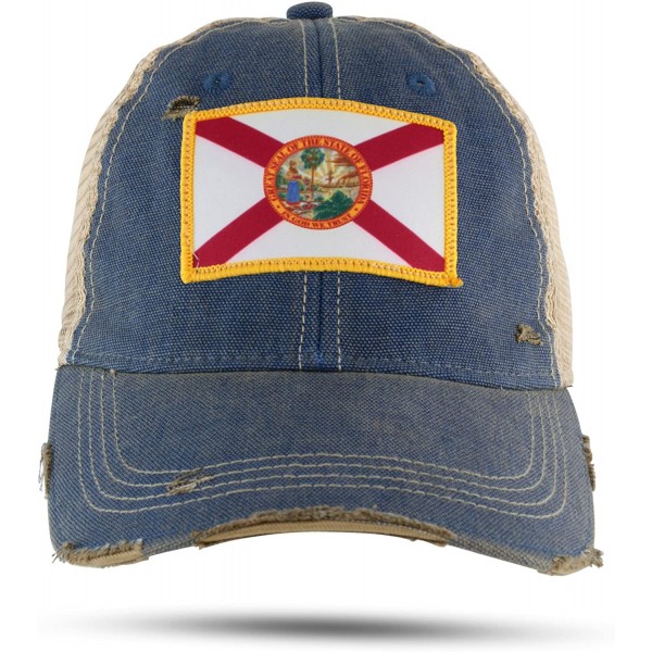 Baseball Caps Florida Flag Hat Women Unstructured Trucker Cap Blue Cotton with Tan Mesh - C318EDHKYD9 $21.89