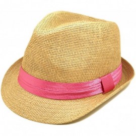 Fedoras Classic Tan Fedora Straw Hat Band Available - Pink Band - CN110GWUFWH $24.22