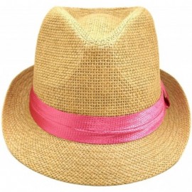 Fedoras Classic Tan Fedora Straw Hat Band Available - Pink Band - CN110GWUFWH $9.63