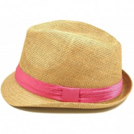 Fedoras Classic Tan Fedora Straw Hat Band Available - Pink Band - CN110GWUFWH $9.63