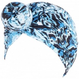 Sun Hats Shiny Metallic Turban Cap Indian Pleated Headwrap Swami Hat Chemo Cap for Women - Blue Leopard - CG18Z2OMIYU $9.07