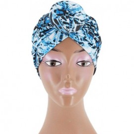 Sun Hats Shiny Metallic Turban Cap Indian Pleated Headwrap Swami Hat Chemo Cap for Women - Blue Leopard - CG18Z2OMIYU $9.07