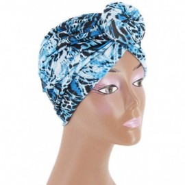 Sun Hats Shiny Metallic Turban Cap Indian Pleated Headwrap Swami Hat Chemo Cap for Women - Blue Leopard - CG18Z2OMIYU $9.07
