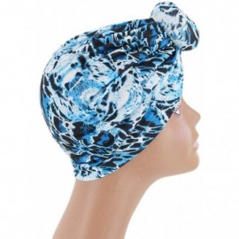 Sun Hats Shiny Metallic Turban Cap Indian Pleated Headwrap Swami Hat Chemo Cap for Women - Blue Leopard - CG18Z2OMIYU $9.07