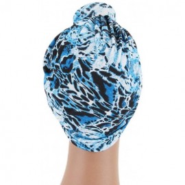 Sun Hats Shiny Metallic Turban Cap Indian Pleated Headwrap Swami Hat Chemo Cap for Women - Blue Leopard - CG18Z2OMIYU $9.07