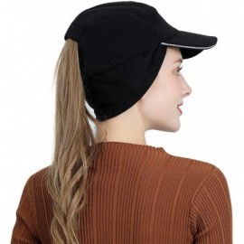 Baseball Caps Womens Winter Fleece Ponytail Cap with Drop Down Ear Warmer Messy Bun Baseball hat - 2pcs Black+black - CF18AHI...