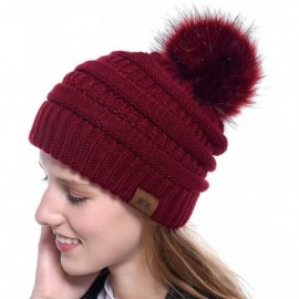 Skullies & Beanies Soft Winter Slouchy Beanie Cap for Women Chunky&Warm Cable Knit Ski Cap with Pom Pom.- Wine - CV18Z6A4AAZ ...