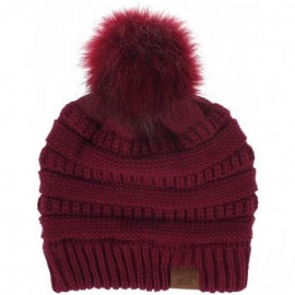 Skullies & Beanies Soft Winter Slouchy Beanie Cap for Women Chunky&Warm Cable Knit Ski Cap with Pom Pom.- Wine - CV18Z6A4AAZ ...
