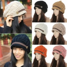 Skullies & Beanies Women's Fashion Winter Braided Warm Baggy Beanie Knit Crochet Ski Hat Cap - Beige - CF11QD19LDJ $11.28