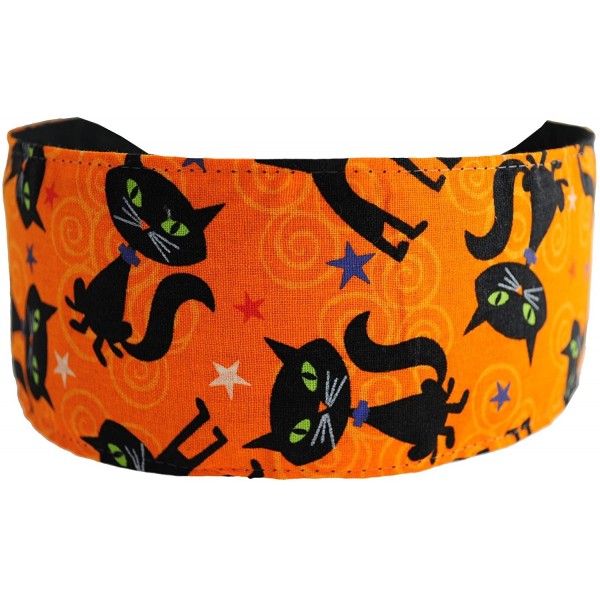 Headbands Halloween Headband- Black Cats and Stars Over Bright Orange- Soft Cloth Headwrap - C7114CMLL25 $10.29