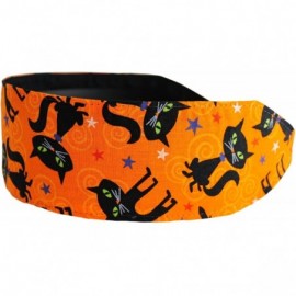 Headbands Halloween Headband- Black Cats and Stars Over Bright Orange- Soft Cloth Headwrap - C7114CMLL25 $10.29