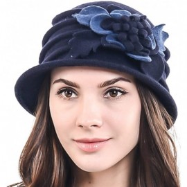 Bucket Hats Women's Elegant Flower Wool Cloche Bucket Ridgy Bowler Hat 09-co20 - Navy - CW12N5QZXDC $20.27