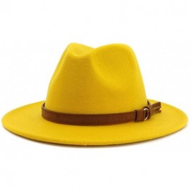 Fedoras Men & Women Vintage Wide Brim Fedora Hat with Belt Buckle - A Buckle-yellow - C418QZTRH49 $23.19