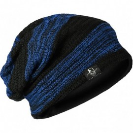 Skullies & Beanies Mens Slouchy Knit Beanie Summer Winter Skullcap Hats B306 - Striped-bright Blue - CR12O2WOA8C $11.66