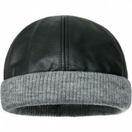 Skullies & Beanies Faux Leather Solid Color Skully Beanie Ribbed Knit Band Hat - Silver Grey Band - C9187ENZDZL $22.54