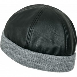 Skullies & Beanies Faux Leather Solid Color Skully Beanie Ribbed Knit Band Hat - Silver Grey Band - C9187ENZDZL $22.54