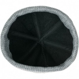 Skullies & Beanies Faux Leather Solid Color Skully Beanie Ribbed Knit Band Hat - Silver Grey Band - C9187ENZDZL $22.54